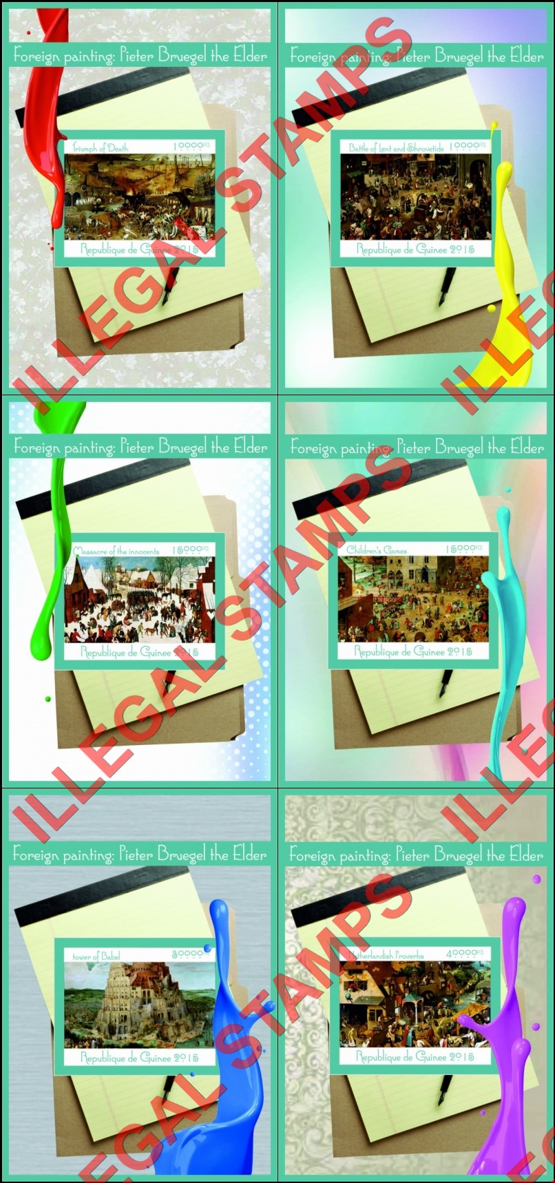 Guinea Republic 2015 Paintings by Pieter Bruegel the Elder Illegal Stamp Souvenir Sheets of 1