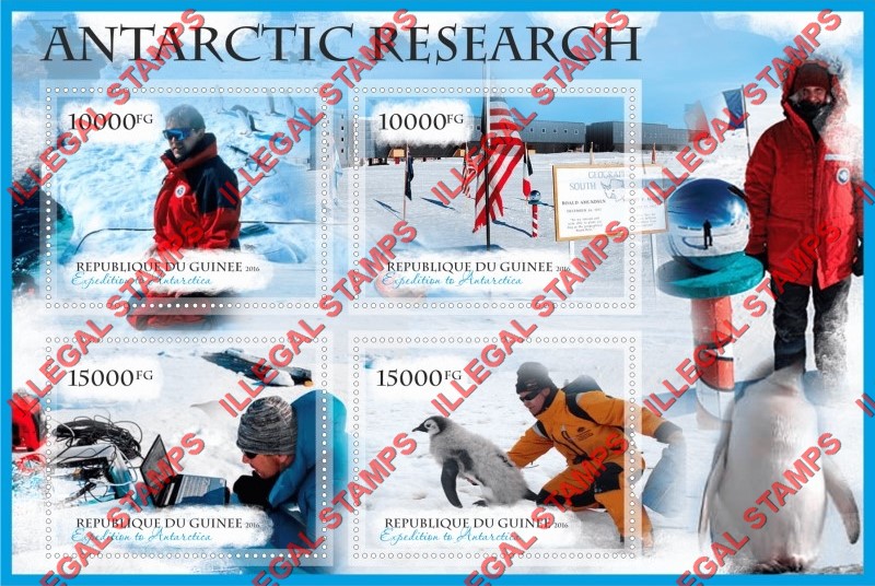 Guinea Republic 2016 Antarctic Research Illegal Stamp Souvenir Sheet of 4 Guinea Republic 2016 Antarctic Research Illegal Stamp Souvenir Sheet of 4