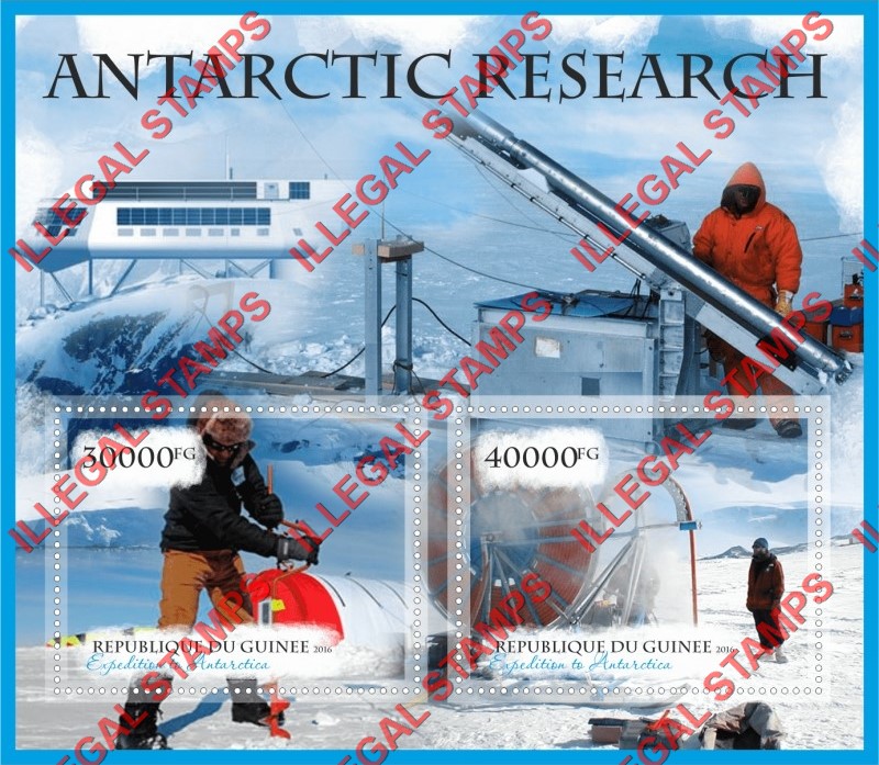 Guinea Republic 2016 Antarctic Research Illegal Stamp Souvenir Sheet of 2 Guinea Republic 2016 Antarctic Research Illegal Stamp Souvenir Sheet of 2