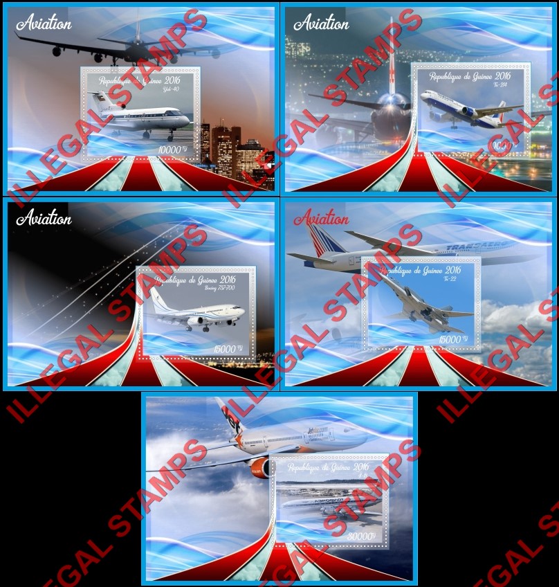 Guinea Republic 2016 Aviation Illegal Stamp Souvenir Sheets of 1 Guinea Republic 2016 Aviation Illegal Stamp Souvenir Sheets of 1