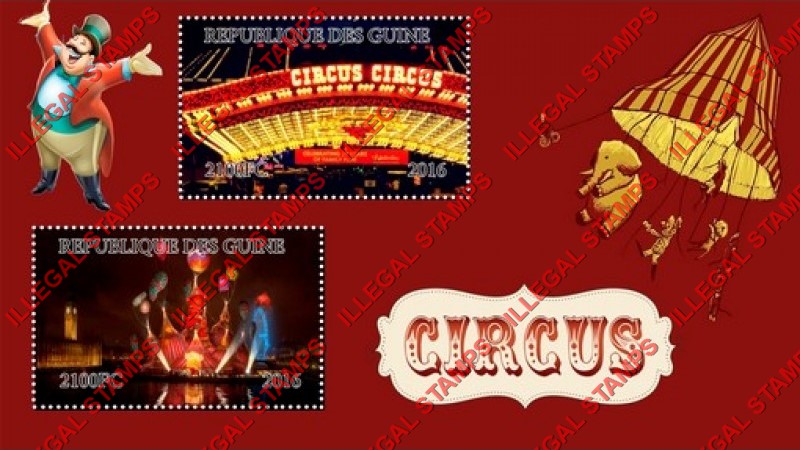 Guinea Republic 2016 Circus Illegal Stamp Souvenir Sheet of 2 Guinea Republic 2016 Circus Illegal Stamp Souvenir Sheet of 2