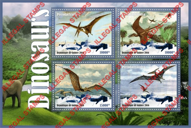 Guinea Republic 2016 Dinosaurs Illegal Stamp Souvenir Sheet of 4 Guinea Republic 2016 Dinosaurs Illegal Stamp Souvenir Sheet of 4