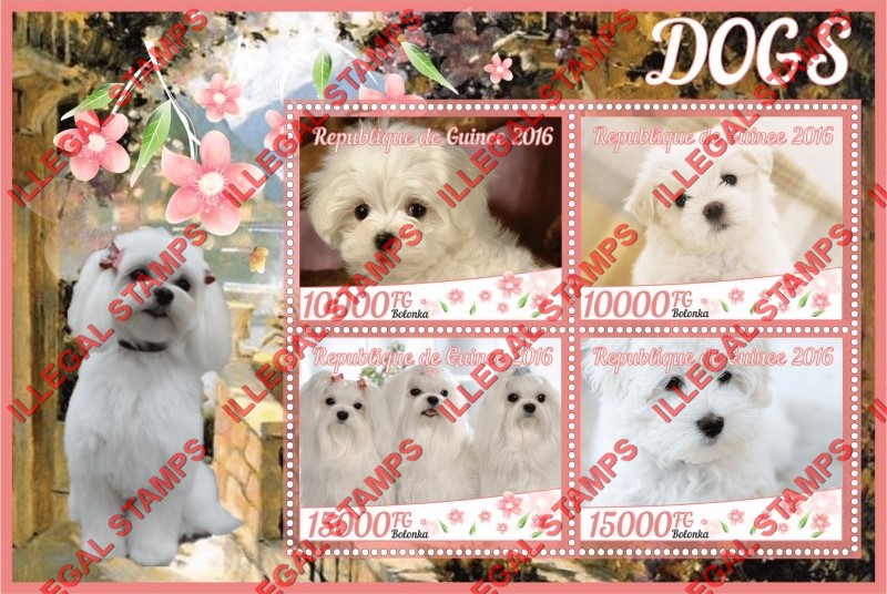 Guinea Republic 2016 Dogs Bolonka Illegal Stamp Souvenir Sheet of 4 Guinea Republic 2016 Dogs Bolonka Illegal Stamp Souvenir Sheet of 4