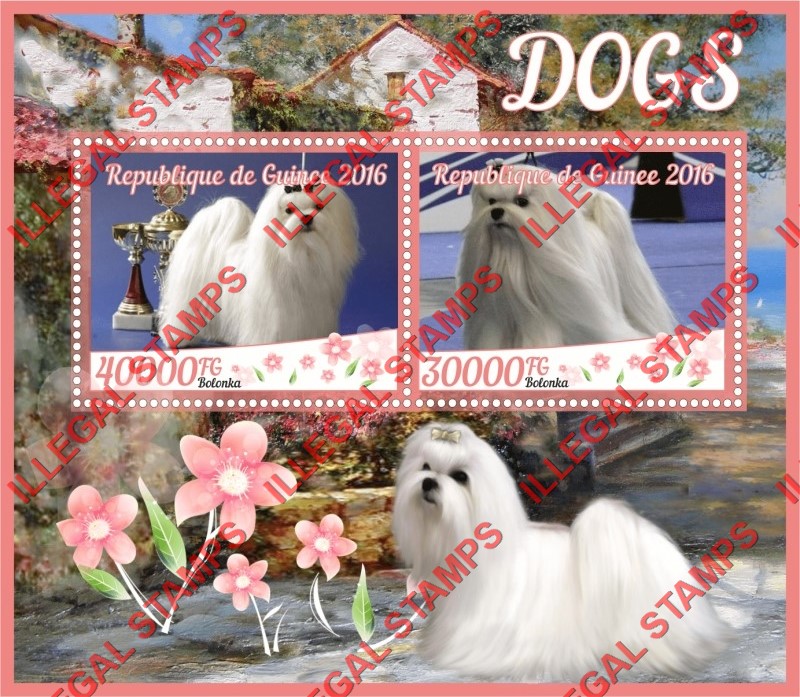 Guinea Republic 2016 Dogs Bolonka Illegal Stamp Souvenir Sheet of 2 Guinea Republic 2016 Dogs Bolonka Illegal Stamp Souvenir Sheet of 2