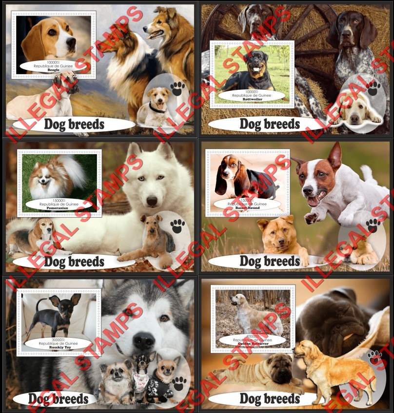 Guinea Republic 2016 Dogs (different a) Illegal Stamp Souvenir Sheets of 1 Guinea Republic 2016 Dogs (different a) Illegal Stamp Souvenir Sheets of 1
