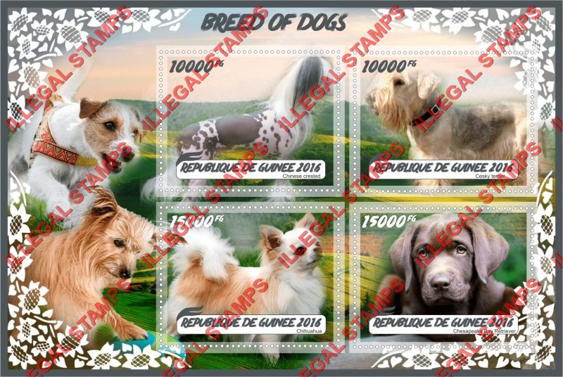 Guinea Republic 2016 Dogs (different) Illegal Stamp Souvenir Sheet of 4 Guinea Republic 2016 Dogs (different) Illegal Stamp Souvenir Sheet of 4