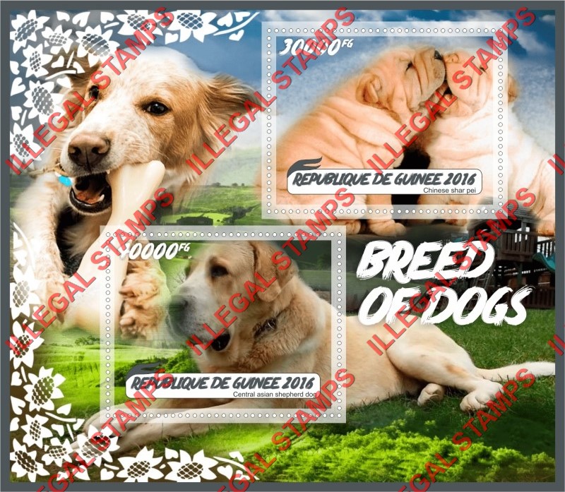Guinea Republic 2016 Dogs (different) Illegal Stamp Souvenir Sheet of 2 Guinea Republic 2016 Dogs (different) Illegal Stamp Souvenir Sheet of 2