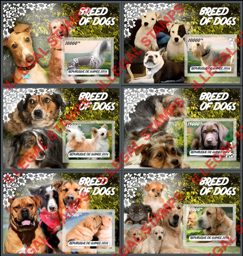Guinea Republic 2016 Dogs (different) Illegal Stamp Souvenir Sheets of 1 Guinea Republic 2016 Dogs (different) Illegal Stamp Souvenir Sheets of 1