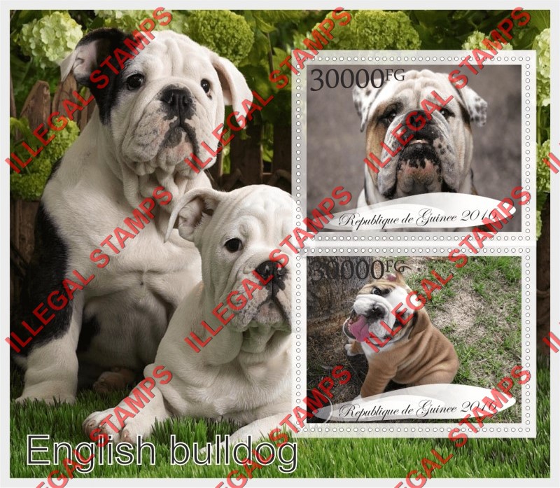 Guinea Republic 2016 Dogs English Bulldog Illegal Stamp Souvenir Sheet of 2 Guinea Republic 2016 Dogs English Bulldog Illegal Stamp Souvenir Sheet of 2