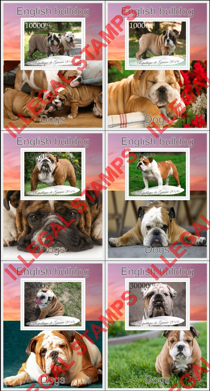 Guinea Republic 2016 Dogs English Bulldog Illegal Stamp Souvenir Sheets of 1 Guinea Republic 2016 Dogs English Bulldog Illegal Stamp Souvenir Sheets of 1