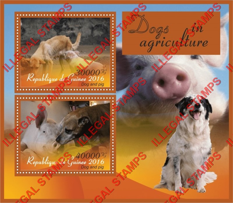 Guinea Republic 2016 Dogs in Agriculture with Pigs Illegal Stamp Souvenir Sheet of 2 Guinea Republic 2016 Dogs in Agriculture with Pigs Illegal Stamp Souvenir Sheet of 2