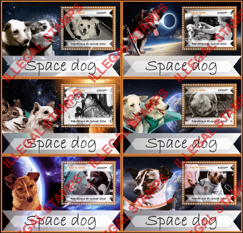 Guinea Republic 2016 Dogs in Space Illegal Stamp Souvenir Sheets of 1 Guinea Republic 2016 Dogs in Space Illegal Stamp Souvenir Sheets of 1