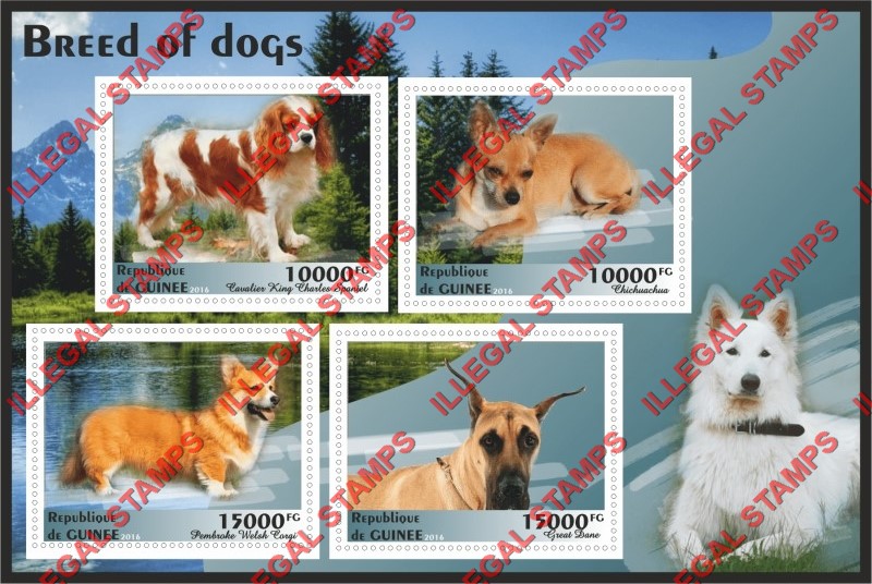 Guinea Republic 2016 Dogs Illegal Stamp Souvenir Sheet of 4 Guinea Republic 2016 Dogs Illegal Stamp Souvenir Sheet of 4