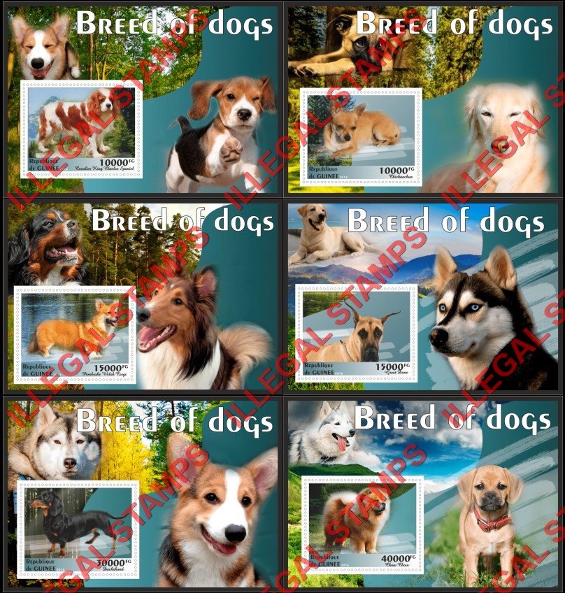 Guinea Republic 2016 Dogs Illegal Stamp Souvenir Sheets of 1 Guinea Republic 2016 Dogs Illegal Stamp Souvenir Sheets of 1