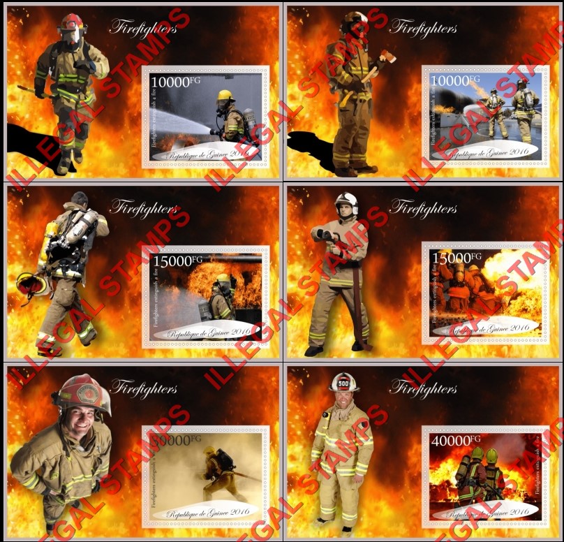 Guinea Republic 2016 Firefighters Illegal Stamp Souvenir Sheets of 1 Guinea Republic 2016 Firefighters Illegal Stamp Souvenir Sheets of 1
