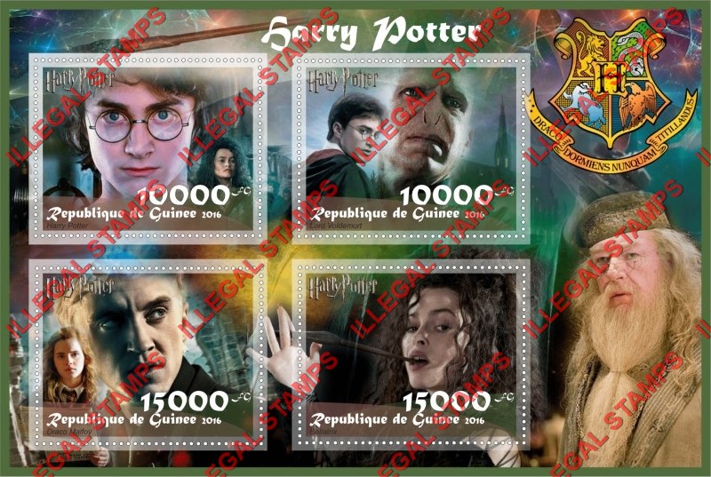 Guinea Republic 2016 Harry Potter Illegal Stamp Souvenir Sheet of 4 Guinea Republic 2016 Harry Potter Illegal Stamp Souvenir Sheet of 4