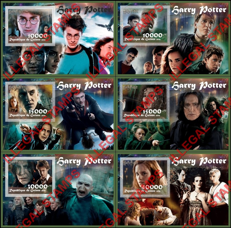 Guinea Republic 2016 Harry Potter Illegal Stamp Souvenir Sheets of 1 Guinea Republic 2016 Harry Potter Illegal Stamp Souvenir Sheets of 1