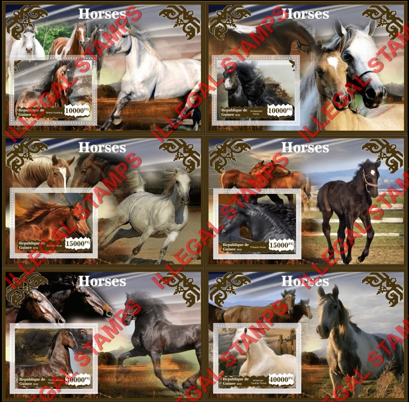 Guinea Republic 2016 Horses Illegal Stamp Souvenir Sheets of 1 Guinea Republic 2016 Horses Illegal Stamp Souvenir Sheets of 1