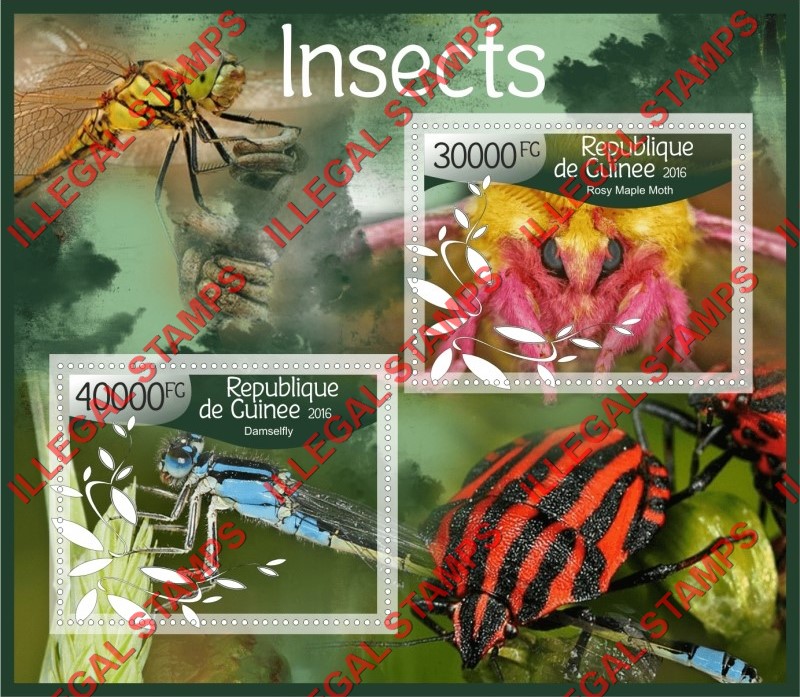 Guinea Republic 2016 Insects Illegal Stamp Souvenir Sheet of 2 Guinea Republic 2016 Insects Illegal Stamp Souvenir Sheet of 2