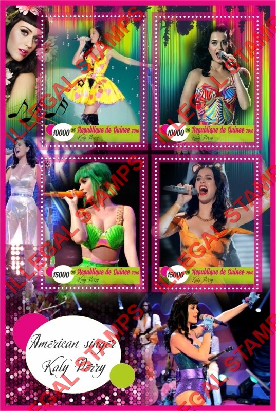 Guinea Republic 2016 Katy Perry American Singer Illegal Stamp Souvenir Sheet of 4 Guinea Republic 2016 Katy Perry American Singer Illegal Stamp Souvenir Sheet of 4