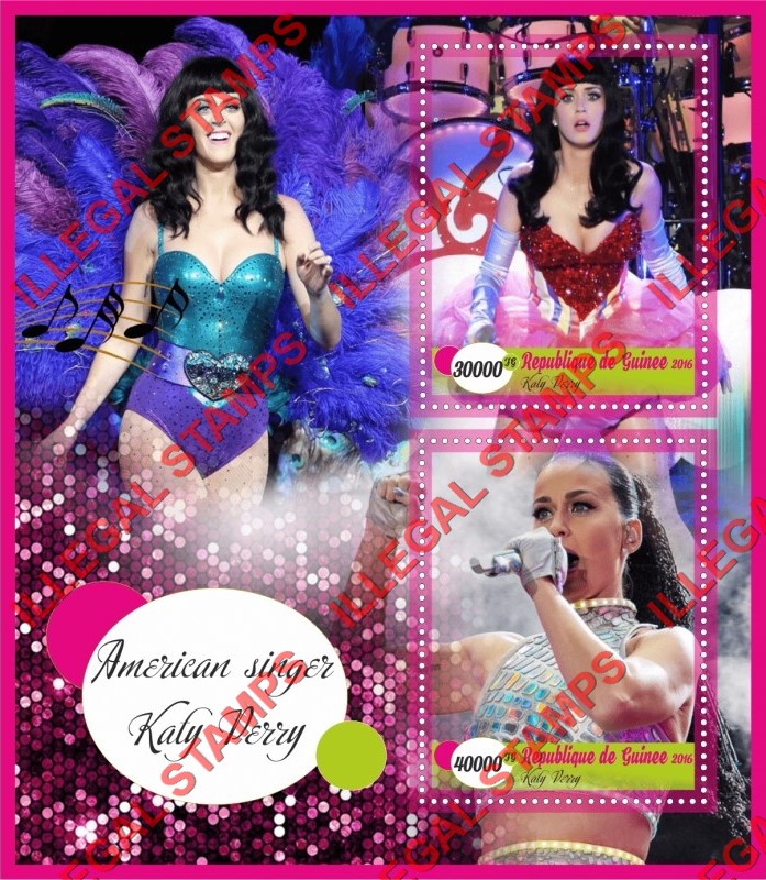 Guinea Republic 2016 Katy Perry American Singer Illegal Stamp Souvenir Sheet of 2 Guinea Republic 2016 Katy Perry American Singer Illegal Stamp Souvenir Sheet of 2