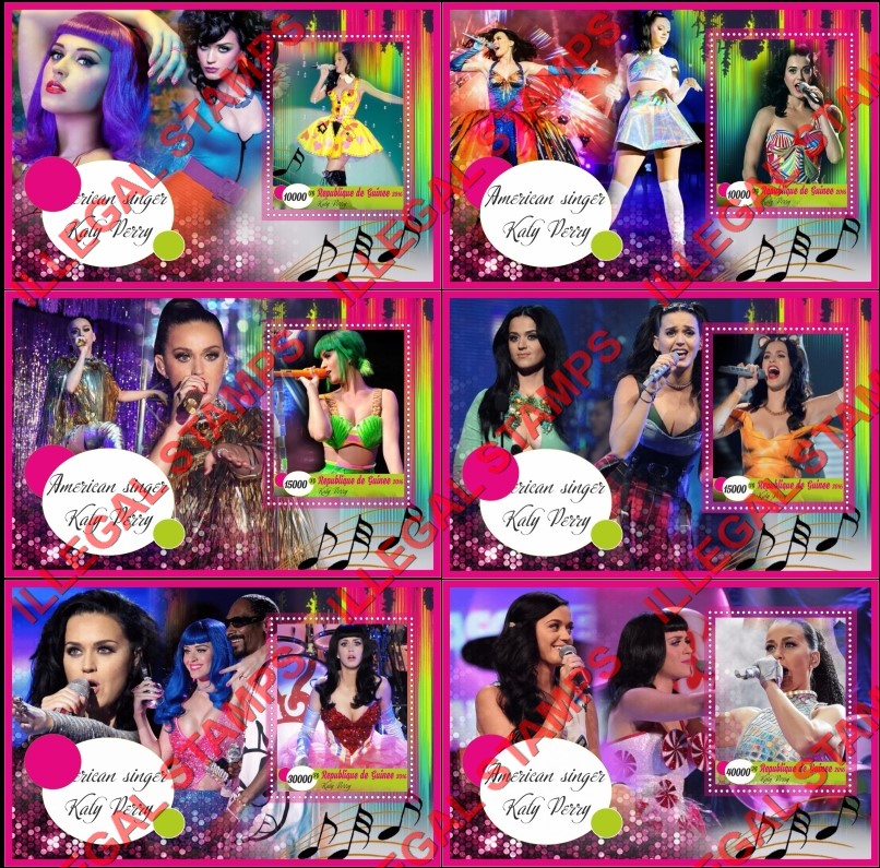 Guinea Republic 2016 Katy Perry American Singer Illegal Stamp Souvenir Sheets of 1 Guinea Republic 2016 Katy Perry American Singer Illegal Stamp Souvenir Sheets of 1