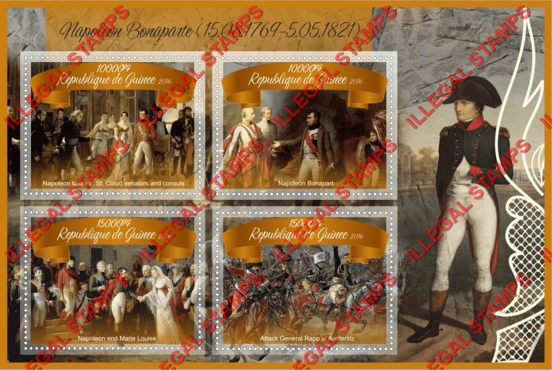Guinea Republic 2016 Napoleon Bonaparte (different) Illegal Stamp Souvenir Sheet of 4 Guinea Republic 2016 Napoleon Bonaparte (different) Illegal Stamp Souvenir Sheet of 4
