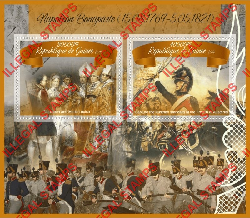 Guinea Republic 2016 Napoleon Bonaparte (different) Illegal Stamp Souvenir Sheet of 2 Guinea Republic 2016 Napoleon Bonaparte (different) Illegal Stamp Souvenir Sheet of 2