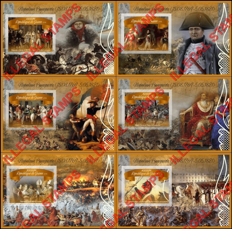 Guinea Republic 2016 Napoleon Bonaparte (different) Illegal Stamp Souvenir Sheets of 1 Guinea Republic 2016 Napoleon Bonaparte (different) Illegal Stamp Souvenir Sheets of 1