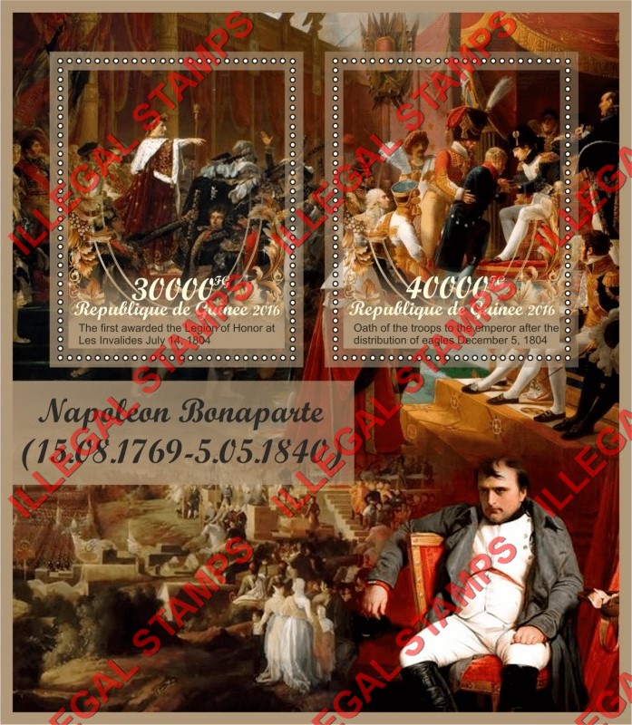 Guinea Republic 2016 Napoleon Bonaparte Illegal Stamp Souvenir Sheet of 2 Guinea Republic 2016 Napoleon Bonaparte Illegal Stamp Souvenir Sheet of 2
