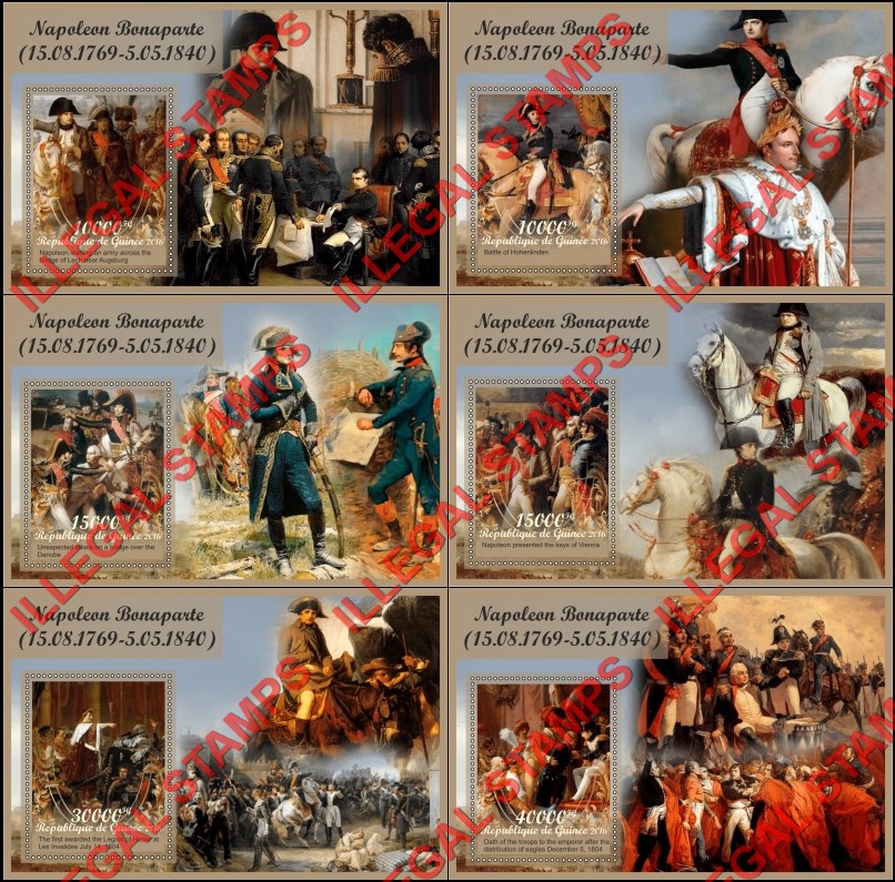 Guinea Republic 2016 Napoleon Bonaparte Illegal Stamp Souvenir Sheets of 1 Guinea Republic 2016 Napoleon Bonaparte Illegal Stamp Souvenir Sheets of 1