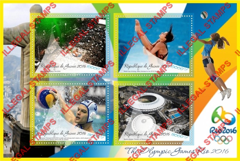 Guinea Republic 2016 Olympic Games in Rio (different) Illegal Stamp Souvenir Sheet of 4 Guinea Republic 2016 Olympic Games in Rio (different) Illegal Stamp Souvenir Sheet of 4