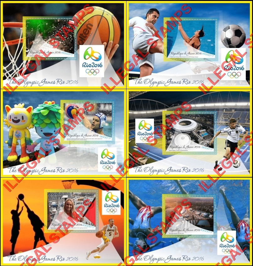 Guinea Republic 2016 Olympic Games in Rio (different) Illegal Stamp Souvenir Sheets of 1 Guinea Republic 2016 Olympic Games in Rio (different) Illegal Stamp Souvenir Sheets of 1