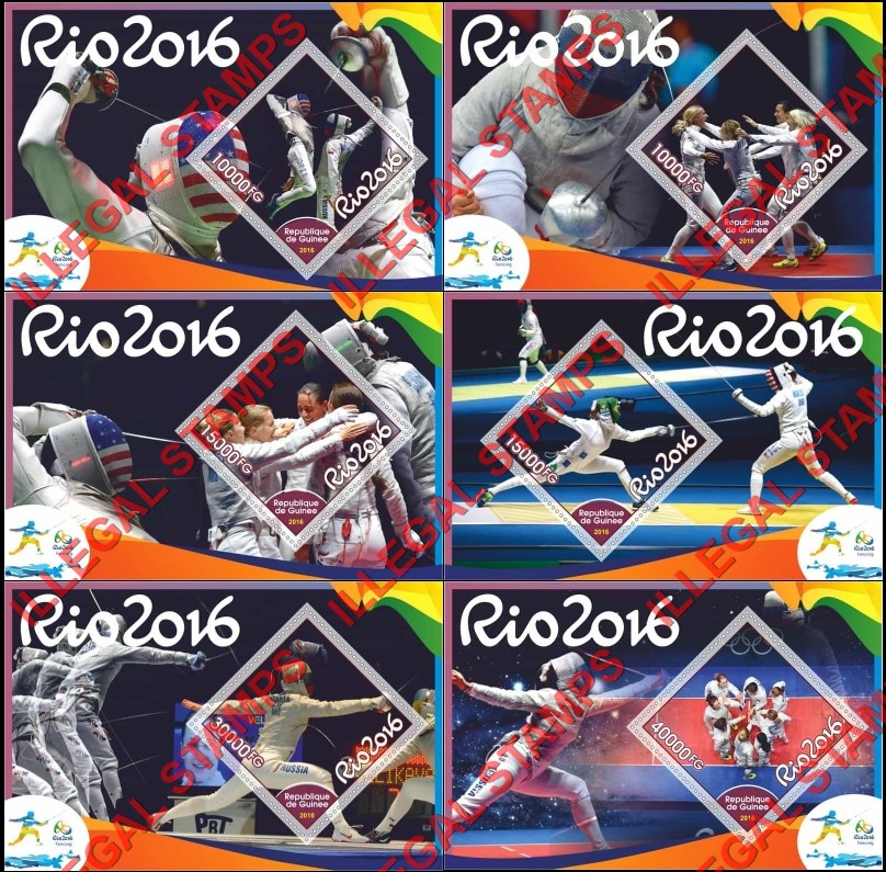 Guinea Republic 2016 Olympic Games in Rio Fencing Illegal Stamp Souvenir Sheets of 1 Guinea Republic 2016 Olympic Games in Rio Fencing Illegal Stamp Souvenir Sheets of 1