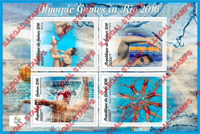 Guinea Republic 2016 Olympic Games in Rio Illegal Stamp Souvenir Sheet of 4 Guinea Republic 2016 Olympic Games in Rio Illegal Stamp Souvenir Sheet of 4