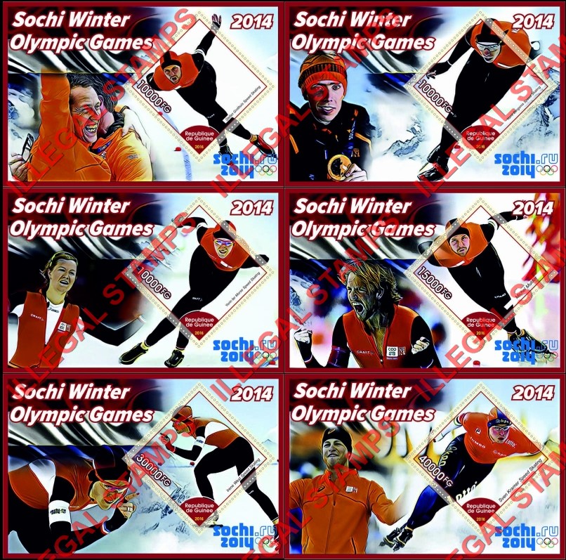 Guinea Republic 2016 Olympic Games in Sochi in 2014 Speed Skating Illegal Stamp Souvenir Sheets of 1 Guinea Republic 2016 Olympic Games in Sochi in 2014 Speed Skating Illegal Stamp Souvenir Sheets of 1