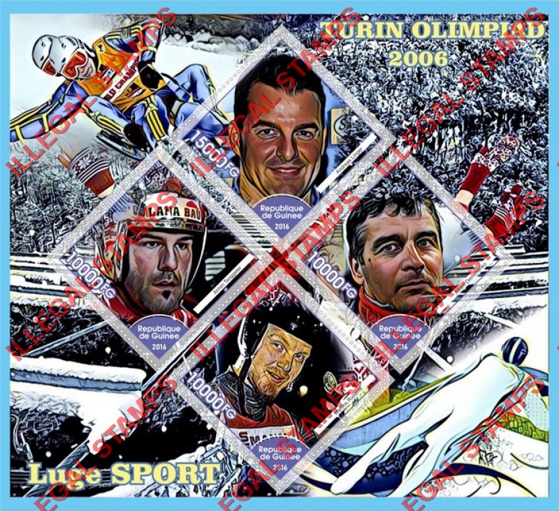 Guinea Republic 2016 Olympic Games in Turin in 2006 Olympiad Luge Sport Illegal Stamp Souvenir Sheet of 4 Guinea Republic 2016 Olympic Games in Turin in 2006 Olympiad Luge Sport Illegal Stamp Souvenir Sheet of 4