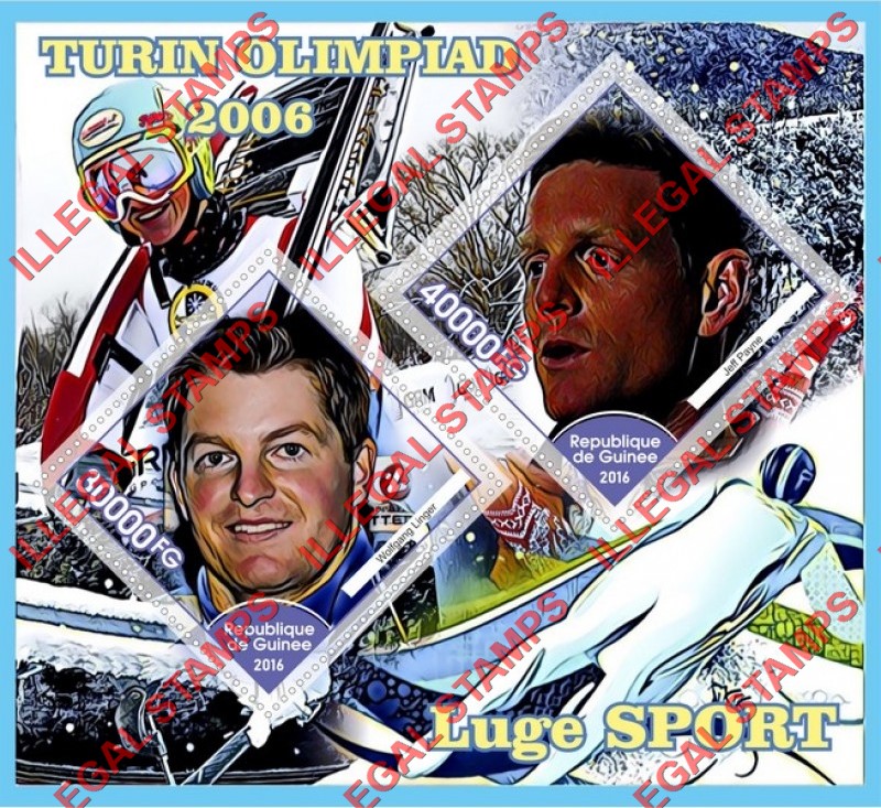 Guinea Republic 2016 Olympic Games in Turin in 2006 Olympiad Luge Sport Illegal Stamp Souvenir Sheet of 2 Guinea Republic 2016 Olympic Games in Turin in 2006 Olympiad Luge Sport Illegal Stamp Souvenir Sheet of 2