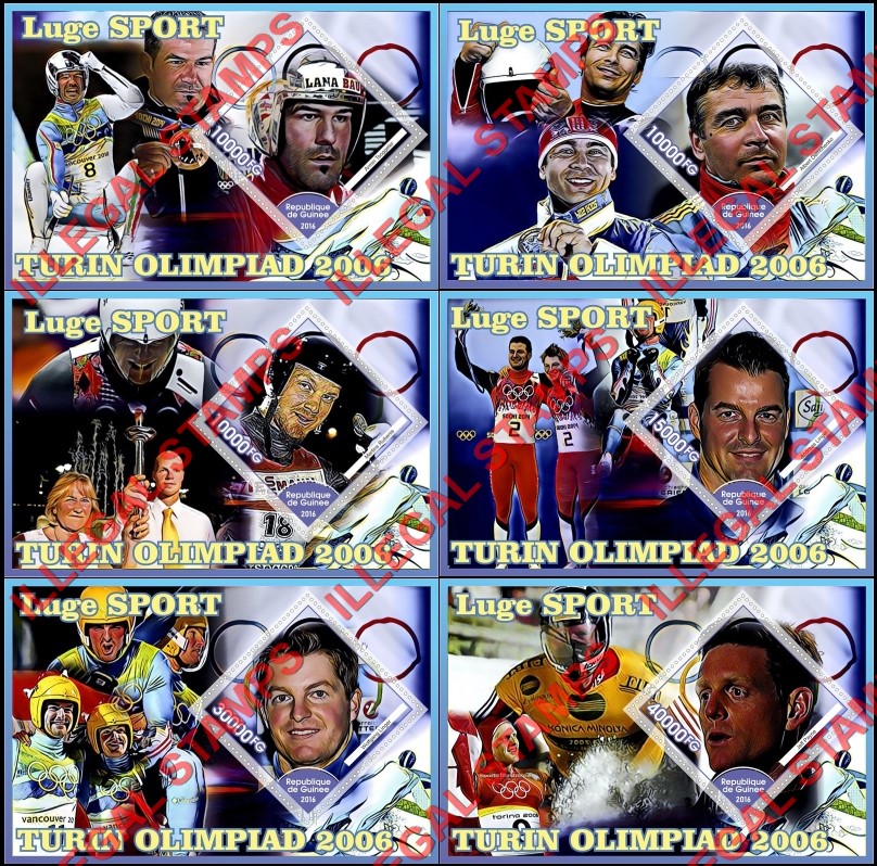 Guinea Republic 2016 Olympic Games in Turin in 2006 Olympiad Luge Sport Illegal Stamp Souvenir Sheets of 1 Guinea Republic 2016 Olympic Games in Turin in 2006 Olympiad Luge Sport Illegal Stamp Souvenir Sheets of 1