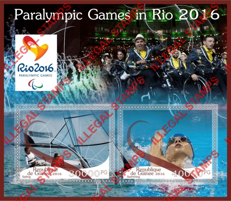 Guinea Republic 2016 Paralympic Games in Rio Illegal Stamp Souvenir Sheet of 2 Guinea Republic 2016 Paralympic Games in Rio Illegal Stamp Souvenir Sheet of 2