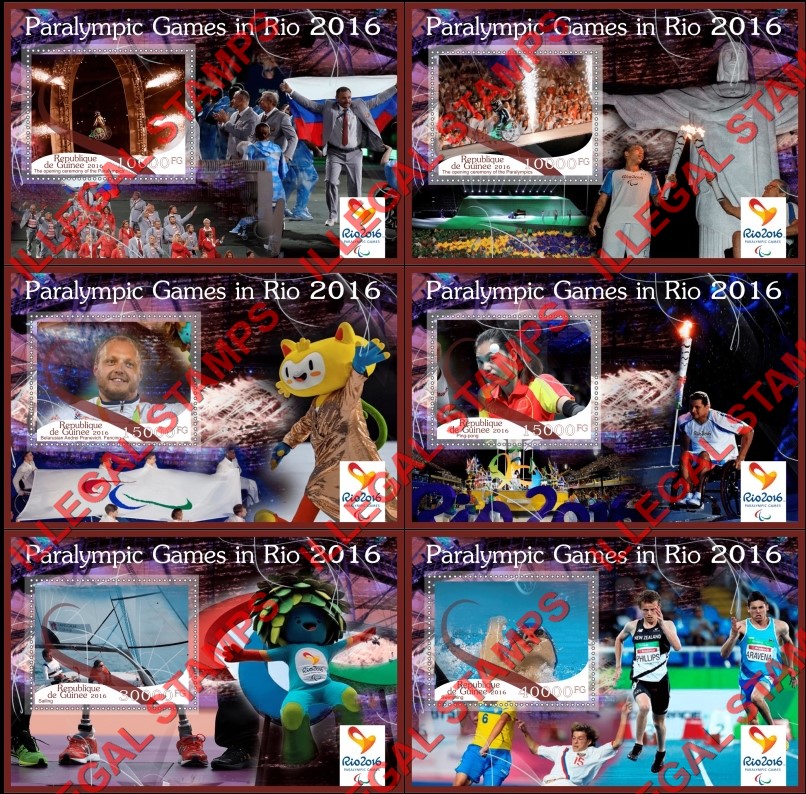 Guinea Republic 2016 Paralympic Games in Rio Illegal Stamp Souvenir Sheets of 1 Guinea Republic 2016 Paralympic Games in Rio Illegal Stamp Souvenir Sheets of 1