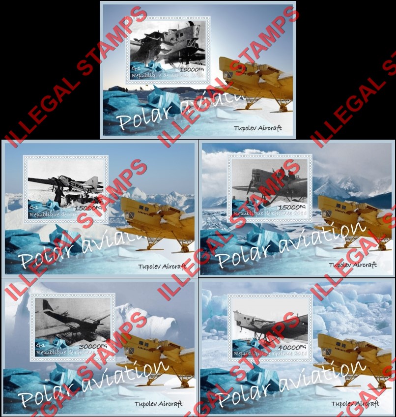 Guinea Republic 2016 Polar Aviation Tupolev Aircraft G-1 Illegal Stamp Souvenir Sheets of 1 Guinea Republic 2016 Polar Aviation Tupolev Aircraft G-1 Illegal Stamp Souvenir Sheets of 1
