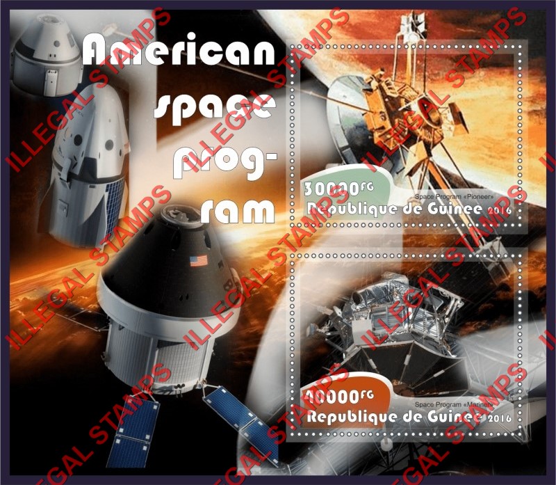 Guinea Republic 2016 Space American Program Illegal Stamp Souvenir Sheet of 2 Guinea Republic 2016 Space American Program Illegal Stamp Souvenir Sheet of 2