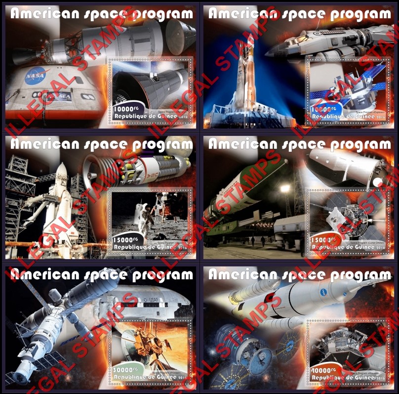 Guinea Republic 2016 Space American Program Illegal Stamp Souvenir Sheets of 1 Guinea Republic 2016 Space American Program Illegal Stamp Souvenir Sheets of 1