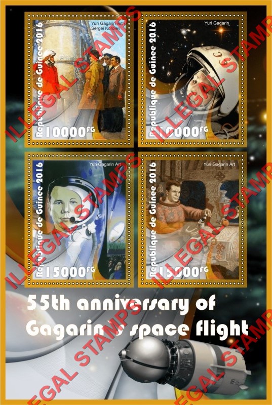 Guinea Republic 2016 Space Yuri Gagarin Illegal Stamp Souvenir Sheet of 4 Guinea Republic 2016 Space Yuri Gagarin Illegal Stamp Souvenir Sheet of 4