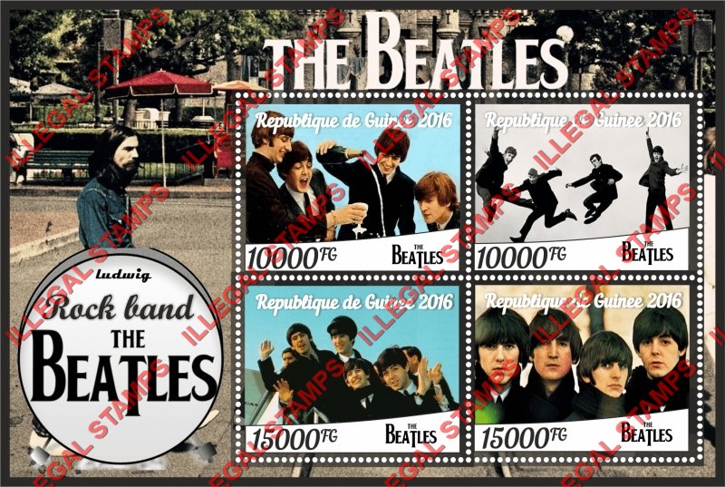 Guinea Republic 2016 The Beatles Illegal Stamp Souvenir Sheet of 4 Guinea Republic 2016 The Beatles Illegal Stamp Souvenir Sheet of 4