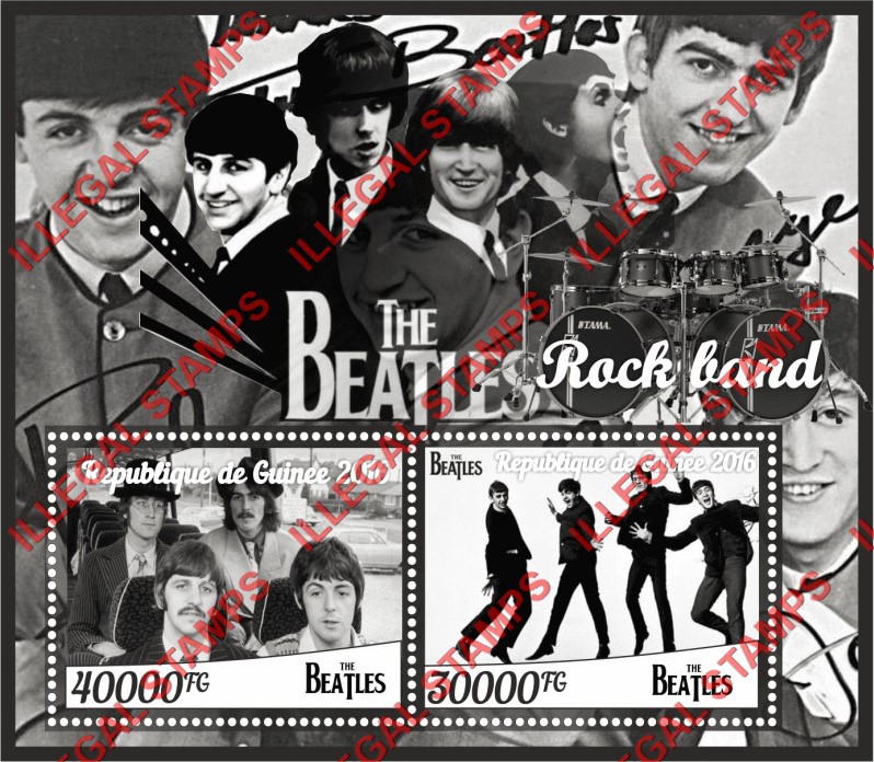 Guinea Republic 2016 The Beatles Illegal Stamp Souvenir Sheet of 2 Guinea Republic 2016 The Beatles Illegal Stamp Souvenir Sheet of 2