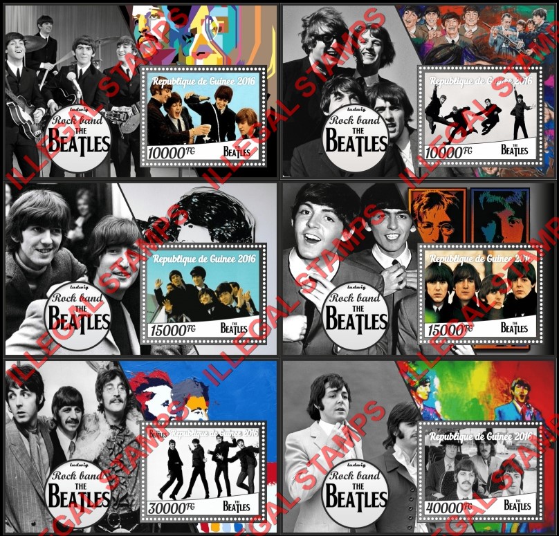 Guinea Republic 2016 The Beatles Illegal Stamp Souvenir Sheets of 1 Guinea Republic 2016 The Beatles Illegal Stamp Souvenir Sheets of 1