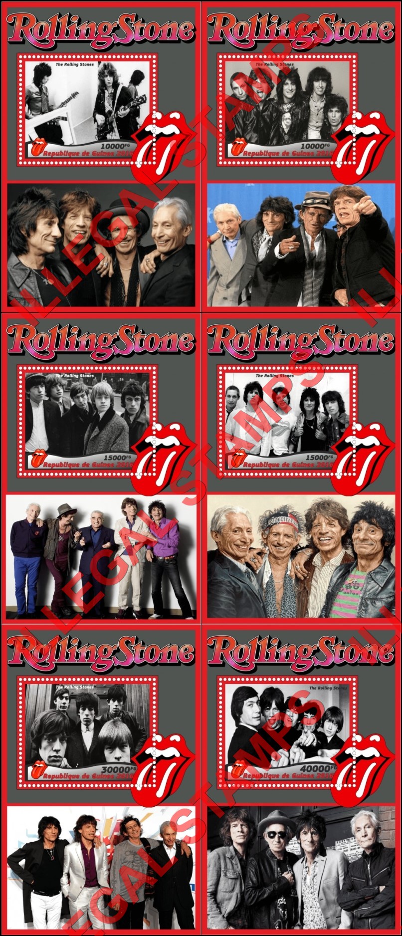 Guinea Republic 2016 The Rolling Stones Illegal Stamp Souvenir Sheets of 1 Guinea Republic 2016 The Rolling Stones Illegal Stamp Souvenir Sheets of 1