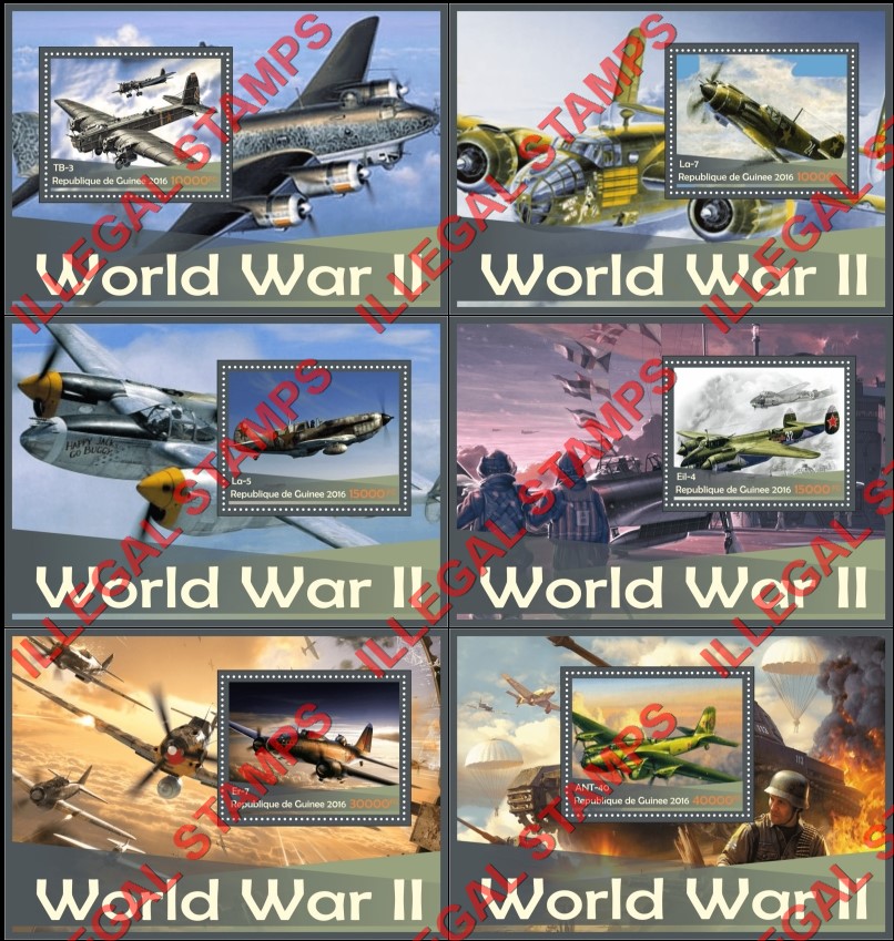 Guinea Republic 2016 World War II Aircraft Illegal Stamp Souvenir Sheets of 1 Guinea Republic 2016 World War II Aircraft Illegal Stamp Souvenir Sheets of 1